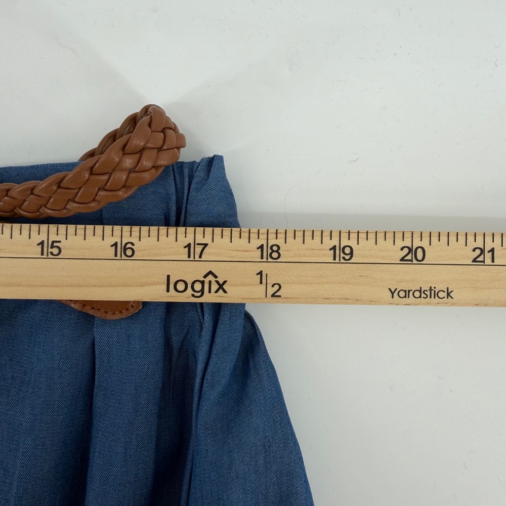 ModCloth Lyocell Chambray Midi Skirt Women XL Blue Button Front Belted MSW1791 - Picture 7 of 8